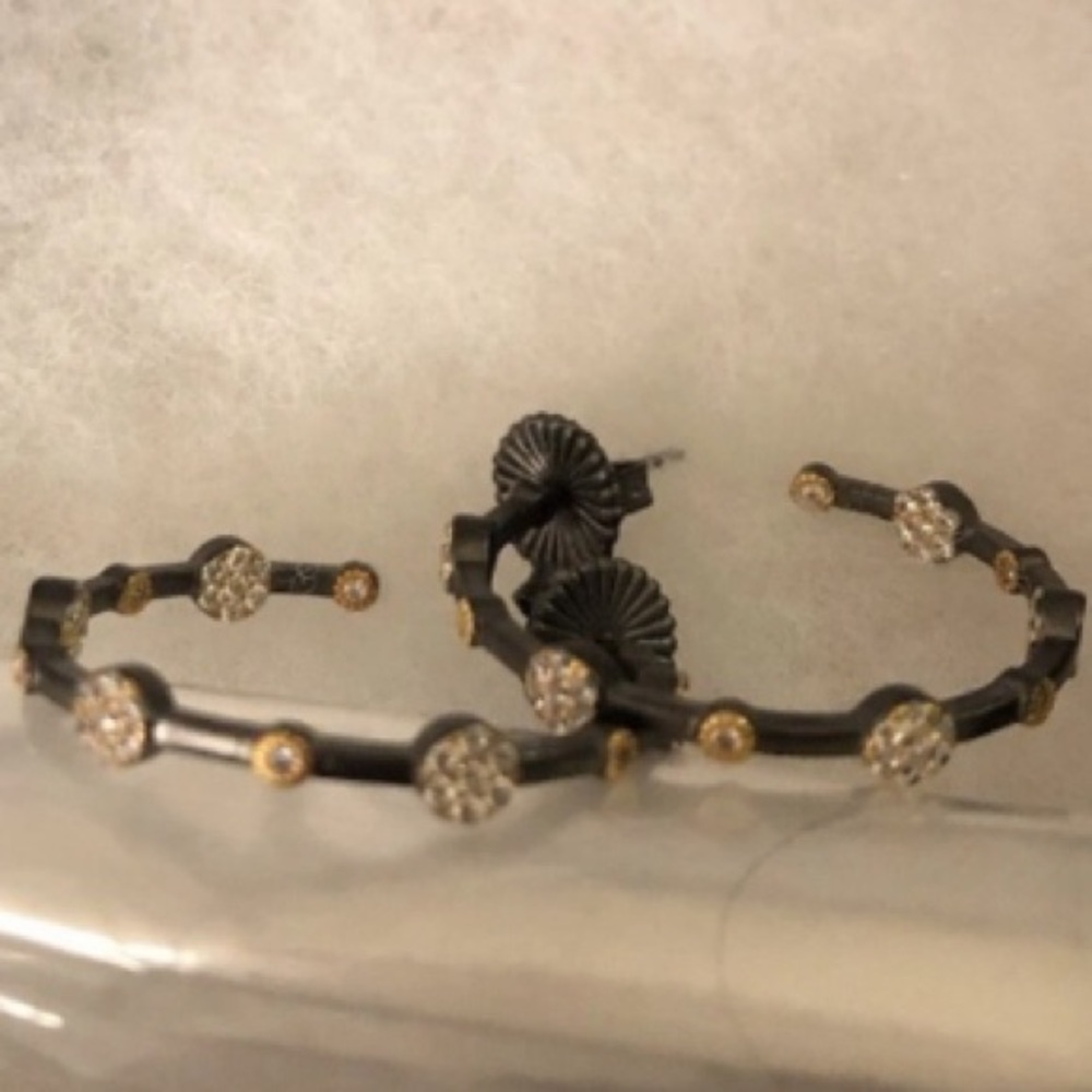 FREIDA ROTHMAN 1.25” Hoop Earrings STARRY NIGHT Gold & Rhodium Over SS NEW $295 - Picture 3 of 16